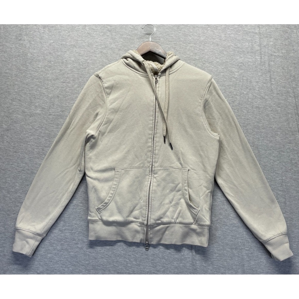 Goodfellow & Co Hoodie Mens Small Beige Cotton Fleece Lined Full Zip Ribbed Trim